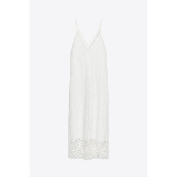 ZARA White Embroidered Lace Maxi Dress NWT Boho Cotton Slip Beach Resort ZW XS - Picture 3 of 14